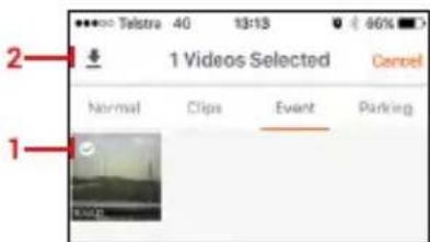 Telstra 40 13:13 86% 2 1 Videos Selected Cancel Normal Clips Event Parking 1