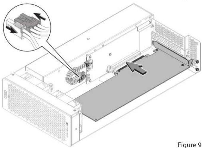 Diagram of a server rack with cable and connector, showing internal components and wiring (no text or symbols)