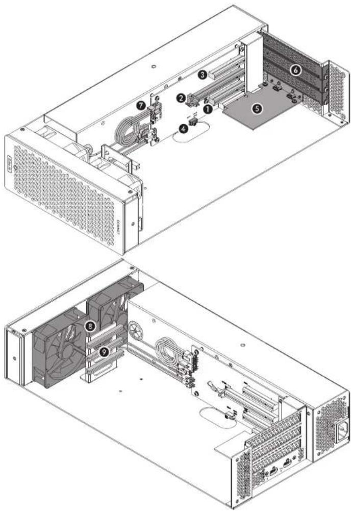 Technical diagram of a server rack with numbered components for installation or maintenance