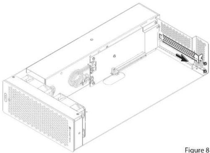 Technical line drawing of a server rack unit with ventilation grilles and internal components (no text or symbols)