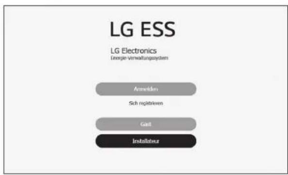 LG ESS LG Electronics Energie-Verwaltungssystem Annexiden Sch registrienen Gast Installateur