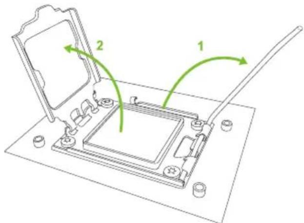 Technical diagram showing a device with labeled components and directional arrows indicating motion or assembly.