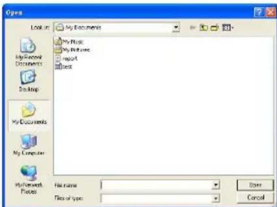 Open Look in: My Documents My Music My Pictures report test My Record Documents Desktop My Documents My Computer My Network Files File name: Files of type: Enter Cancel