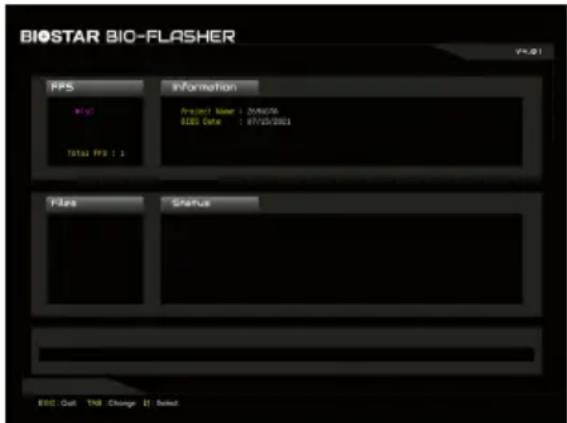 BIOSTAR BIO-FLASHER FPS #15 Total FPS: 1 Information Project Name: Z04678 EIDS Date: 07/10/2021 Files Status EICC Quit TAB Change Off Cancel