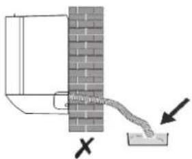 Diagram showing a pipe flowing from a brick wall to a water channel, with directional arrows and a cross symbol indicating flow direction.