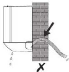 Diagram showing a pipe connection with labeled dimensions and an arrow indicating direction, alongside a cross symbol.