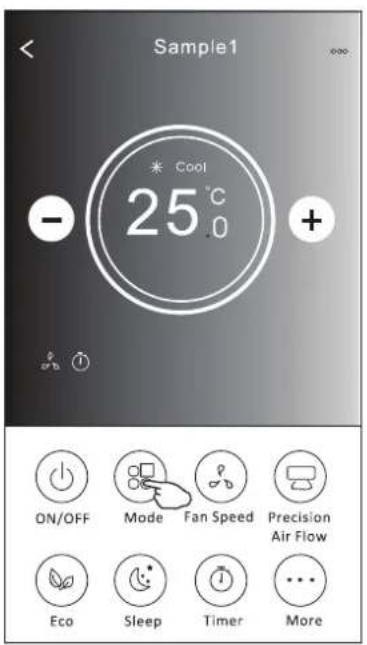 Sample1 * Cool 25°C - + ON/OFF Mode Fan Speed Precision Air Flow Eco Sleep Timer More