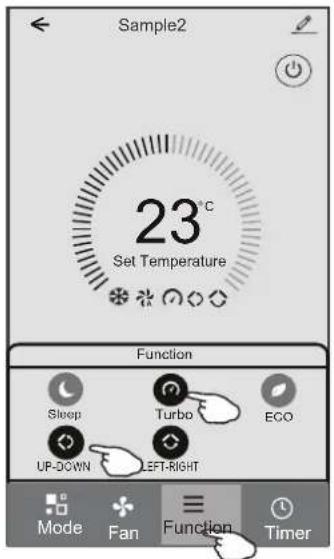 Sample2 23°C Set Temperature Function Sleep Turbo ECO UP-DCN LEFT-RIGHT Mode Fan Function Timer