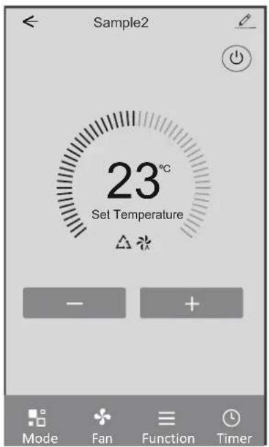 Sample2 23°C Set Temperature - + Mode Fan Function Timer
