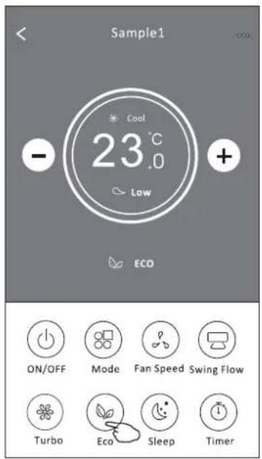 Sample1 COO - 23.0°C Low + ECO ON/OFF Mode Fan Speed Swing Flow Turbo Eco Sleep Timer