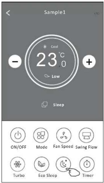 Sample1 Cool 23.0 °C Low + Sleep ON/OFF Mode Fan Speed Swing Flow Turbo Eco Sleep Timer