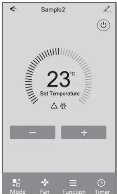 Sample2 23°C Set Temperature - + Mode Fan Function Timer