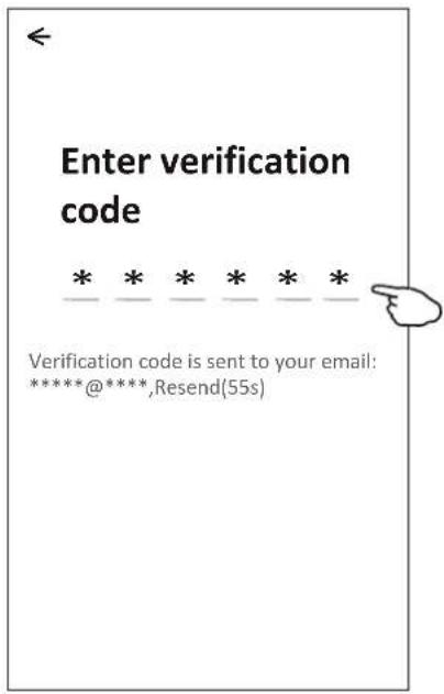 Enter verification code * * * * * * Verification code is sent to your email: *****@****,Resend(55s)