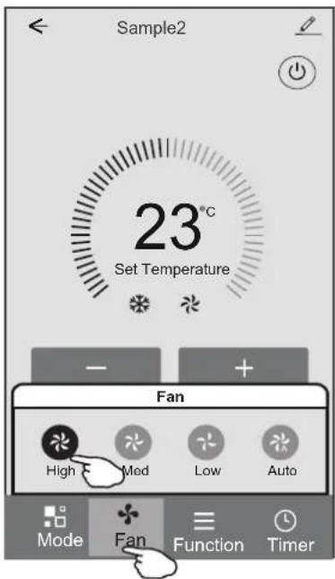Sample2 23°C Set Temperature - + Fan High F Med Low Auto Mode Fan Function Timer