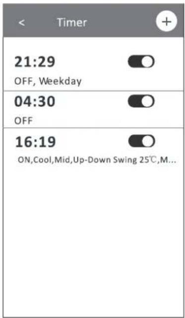 Timer 21:29 OFF, Weekday 04:30 OFF 16:19 ON,Cool,Mid,Up-Down Swing 25°C,M...