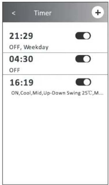 Timer 21:29 OFF, Weekday 04:30 OFF 16:19 ON,Cool,Mid,Up-Down Swing 25℃,M...