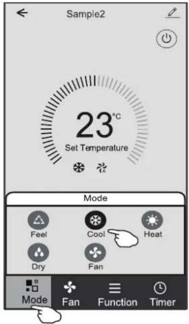 Sample2 23°C Set Temperature Mode Feel Cool Heat Dry Fan Mode Fan Function Timer