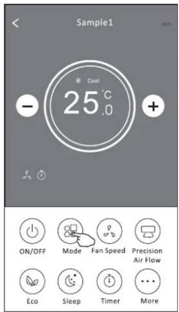 Sample1 Cool 25°C - + ON/OFF Mode Fan Speed Precision Air Flow Eco Sleep Timer More