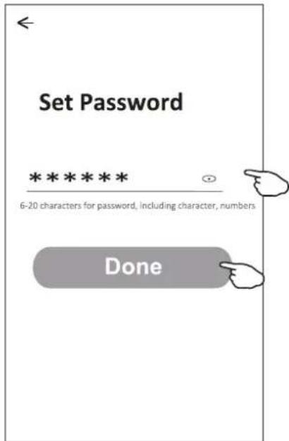 Set Password ******** 6-20 characters for password, including character, numbers Done