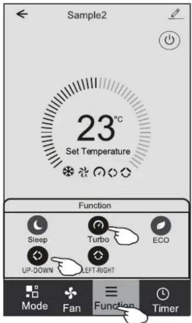 Sample2 23°C Set Temperature Function Sleep Turbo ECO UP-DOWN LEFT-RIGHT Mode Fan Function Timer