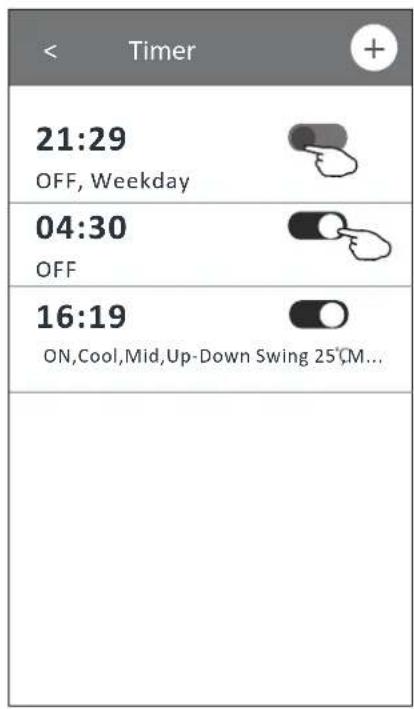 Timer 21:29 OFF, Weekday 04:30 OFF 16:19 ON,Cool,Mid,Up-Down Swing 25°CM...