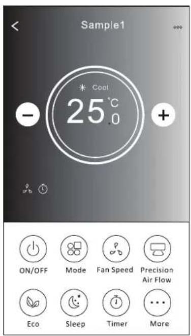 Sample1 * Cool 25°C - + ON/OFF Mode Fan Speed Precision Air Flow Eco Sleep Timer More
