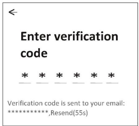Enter verification code * * * * * * Verification code is sent to your email: ******* , Resend(55s)