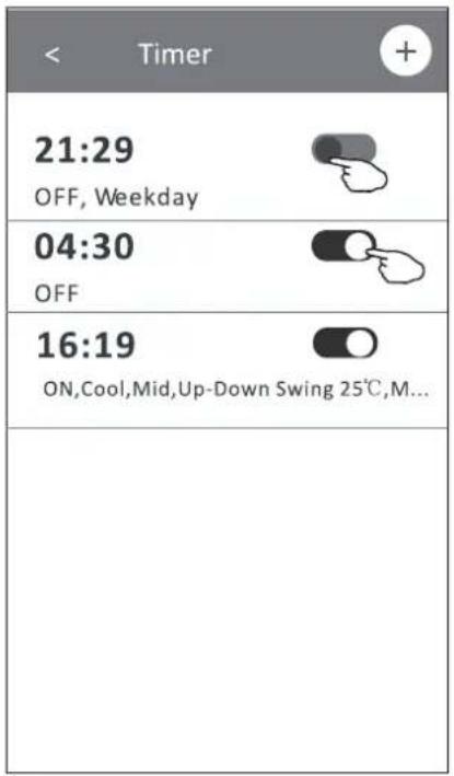 Timer 21:29 OFF, Weekday 04:30 OFF 16:19 ON,Cool,Mid,Up-Down Swing 25°C,M...