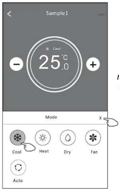 Sample1 COOL 25°C - + Mode X Cool Heat Dry Fan Auto