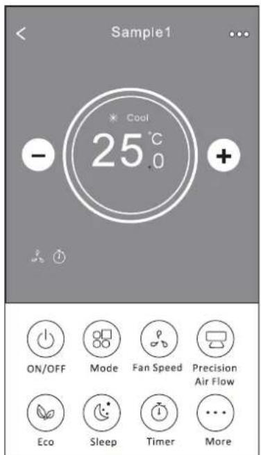 Sample1 * Cool 25°C - + ON/OFF Mode Fan Speed Precision Air Flow Eco Sleep Timer More