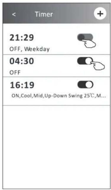 Timer 21:29 OFF, Weekday 04:30 OFF 16:19 ON,Cool,Mid,Up-Down Swing 25°C,M...