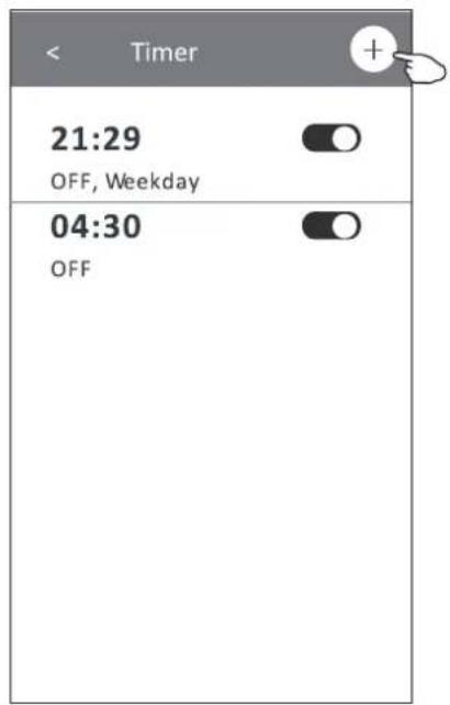 Deslice hacia arriba o hacia abajo para seleccionar el tiempo Timer 14 17 15 18 16 : 19 17 20 18 21 Repeat Monday.... Switch ON> Temperature 25°C> Mode Cool> Fan Speed Mid> Precision Air Flow Up-Down Swing> Save