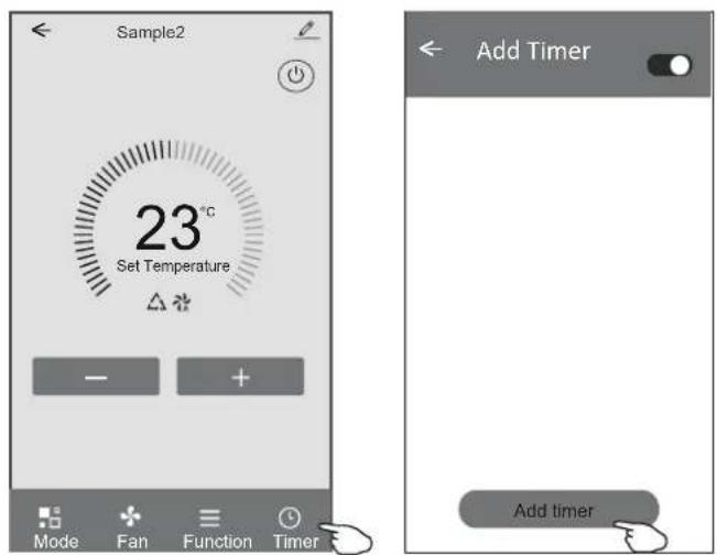 Sample2 23°C Set Temperature - + Mode Fan Function Timer Add Timer Add timer