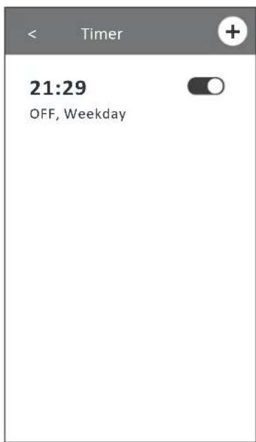 Timer 21:29 OFF, Weekday