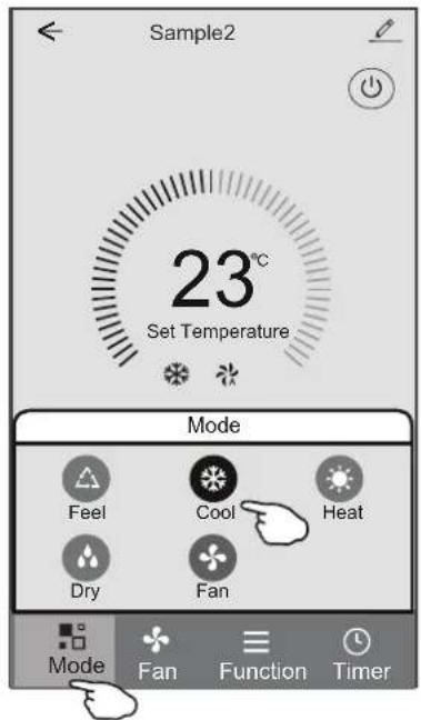 Sample2 23°C Set Temperature Mode Feel Cool Heat Dry Fan Mode Fan Function Timer