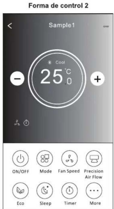 Forma de control 2 Sample1 Cool 25°C ON/OFF Mode Fan Speed Precision Air Flow Eco Sleep Timer More