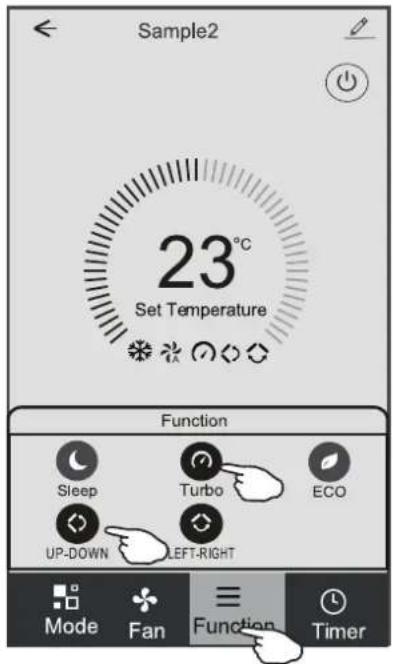 Sample2 23°C Set Temperature Function Sleep Turbo ECO UP-DOWN LEFT-RIGHT Mode Fan Function Timer