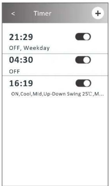 Timer 21:29 OFF, Weekday 04:30 OFF 16:19 ON,Cool,Mld,Up-Down Swing 25°C,M...