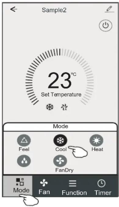 Sample2 23°C Set Temperature Mode Feel Cool Heat FanDry Mode Fan Function Timer