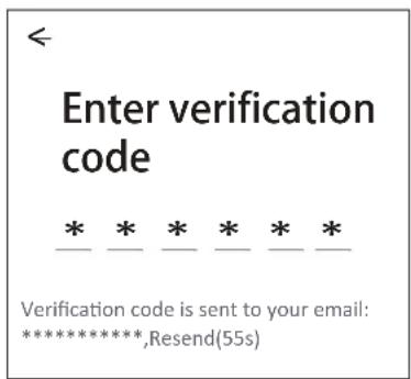 Enter verification code * * * * * * Verification code is sent to your email: *******Resend(55s)