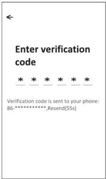 Enter verification code * * * * * * Verification code is sent to your phone: 86-*********,Resend(55s)