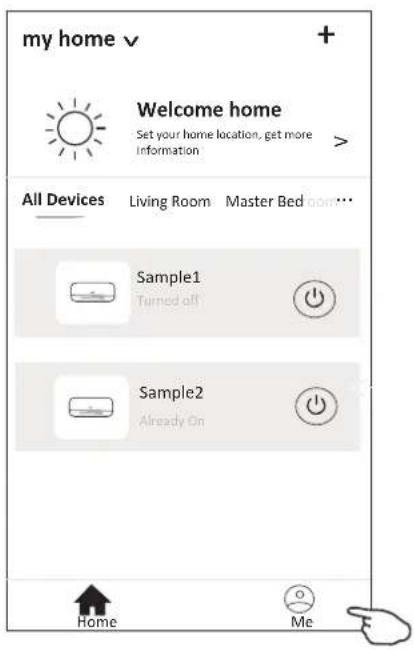 my home v + Welcome home Set your home location, get more Information > All Devices Living Room Master Bed on... Sample1 Turned off Sample2 Already On Home Me