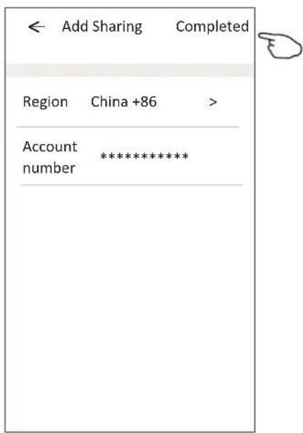 ← Add Sharing Completed Region China +86 > Account ********** number