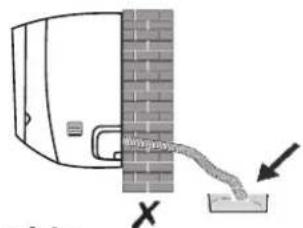 Diagram showing a wall-mounted device connected to a wall-mounted device with a cable, marked with an 'X' and an arrow indicating direction.