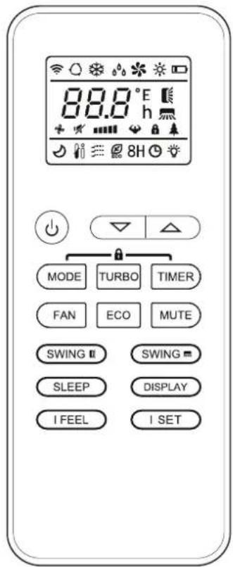 88.8 °E h 8H MODE TURBO TIMER FAN ECO MUTE SWING SWING SLEEP DISPLAY I FEEL I SET