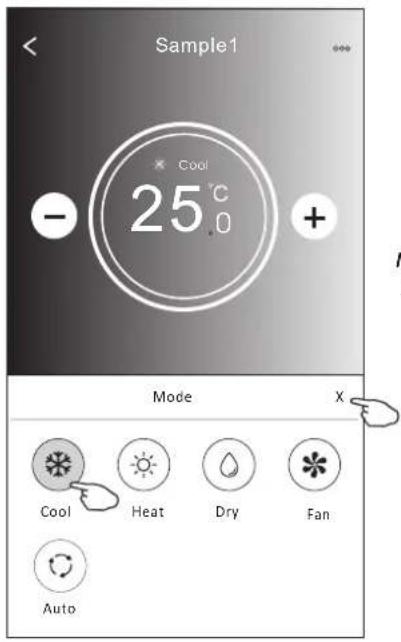 Sample1 Cool 25°C - + Mode X Cool Heat Dry Fan Auto