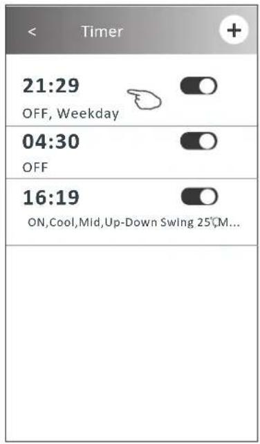 Timer 21:29 OFF, Weekday 04:30 OFF 16:19 ON,Cool,Mid,Up-Down Swing 25°C,M...