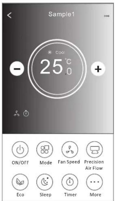 Sample1 - °Coo 25°C ON/OFF Mode Fan Speed Precision Air Flow Eco Sleep Timer More