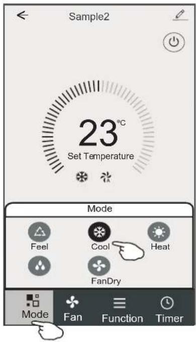 Sample2 23°C Set Temperature Mode Feel Cool Heat FanDry Mode Fan Function Timer