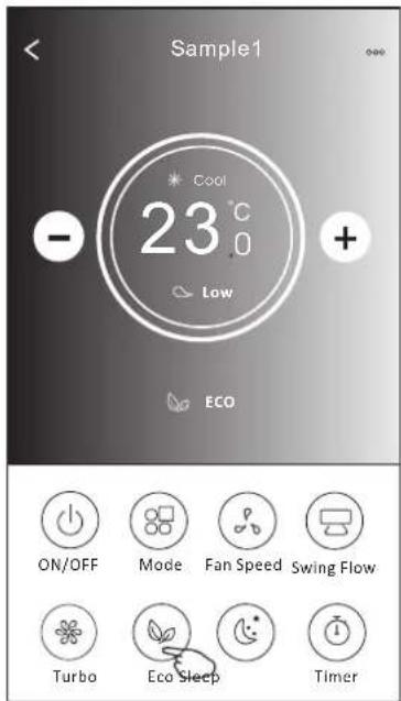 Sample1 COOL 23 °C Low + ECO ON/OFF Mode Fan Speed Swing Flow Turbo Eco Sleep Timer